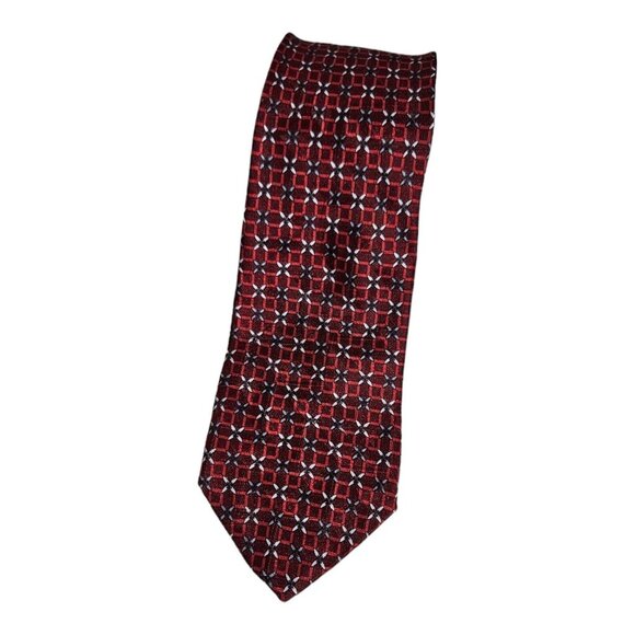 ERMENEGILDO ZEGNA Men's 100% Silk Necktie LUXURY Tie XL Red Geometric W:3.7" EUC